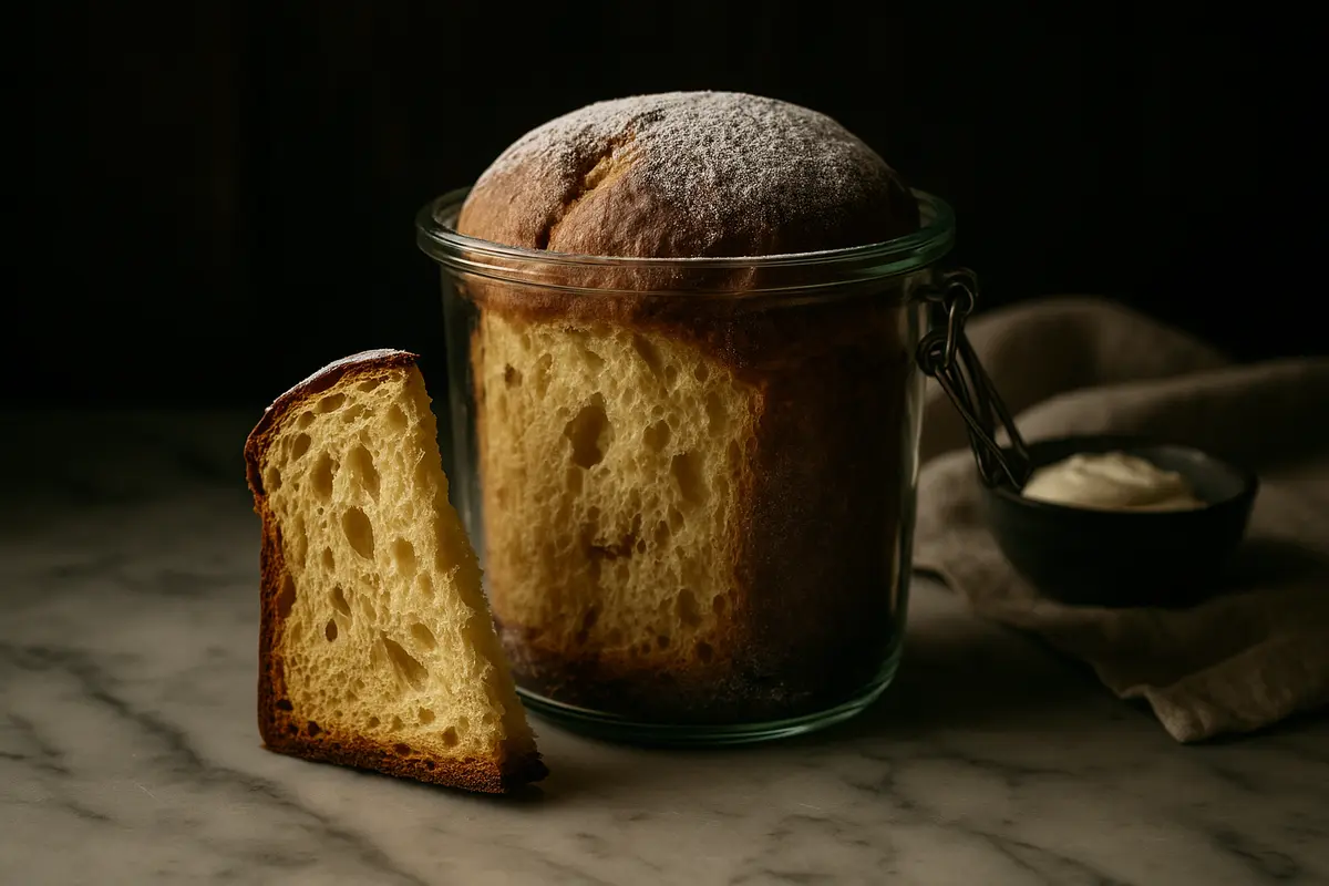 Artisan panettone in glass jar presentation